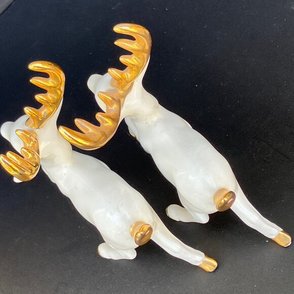 White Porcelain Reindeer With Gold Horns - Set of 3** - Picture 14 of 16